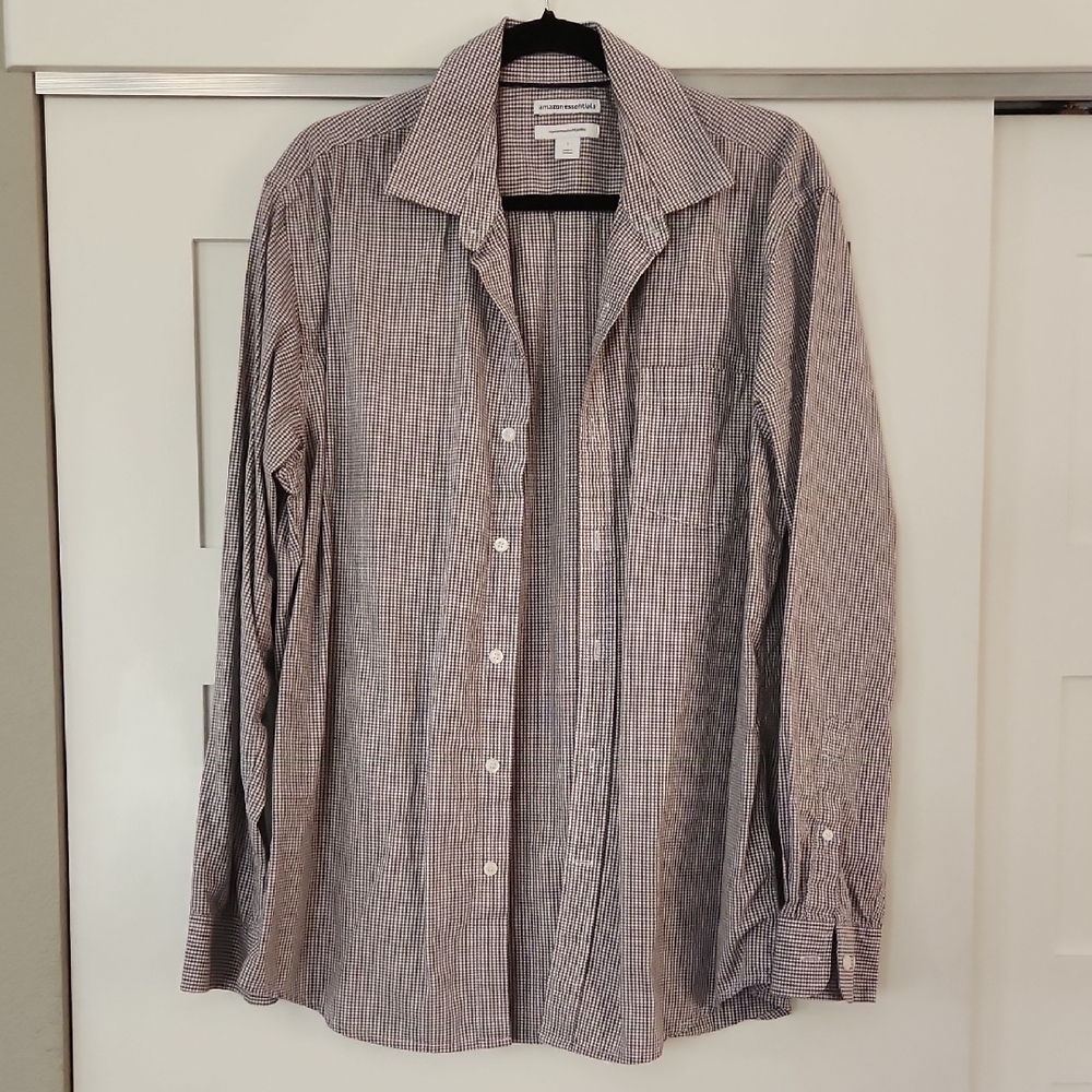 Amazon Essentials Men's Charcoal and White Plaid Shirt